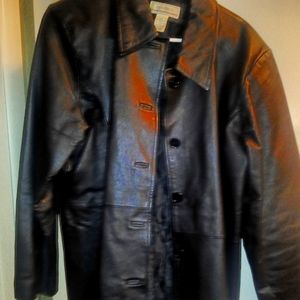 Passports Ladies Long Black Leather Jacket Size L